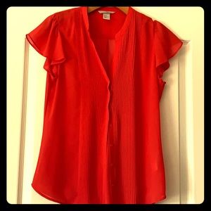 Sheer short sleeve red blouse